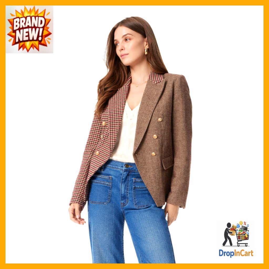 Double Breasted Blazer Classic Elegant Notch Collar Regular Fit Polyester Blend